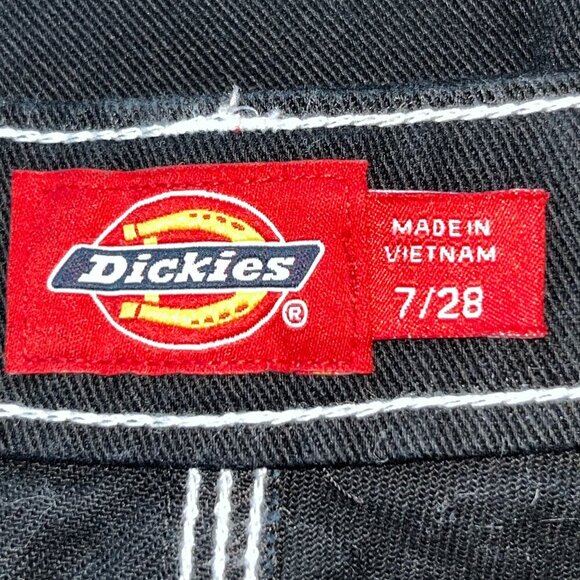 DICKIES BLACK RELAXED FIT CARPENTER PANTS - WITH LOGO BELT - EUC - JUNIOR 7 / 28 - Picture 9 of 12